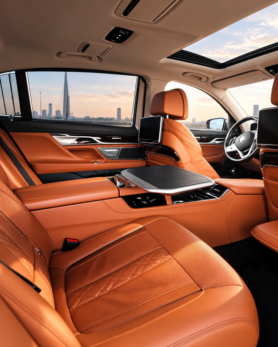 BMW 7 Series — просторный салон с кожаной отделкой и панорамной крышей